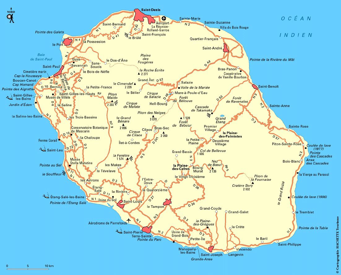 Carte de La Réunion La Réunion cartes des villes, relief, politique...