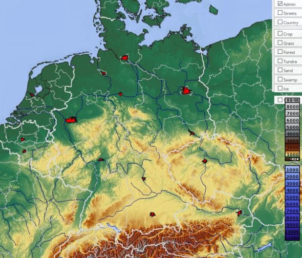 Carte du relief en Allemagne