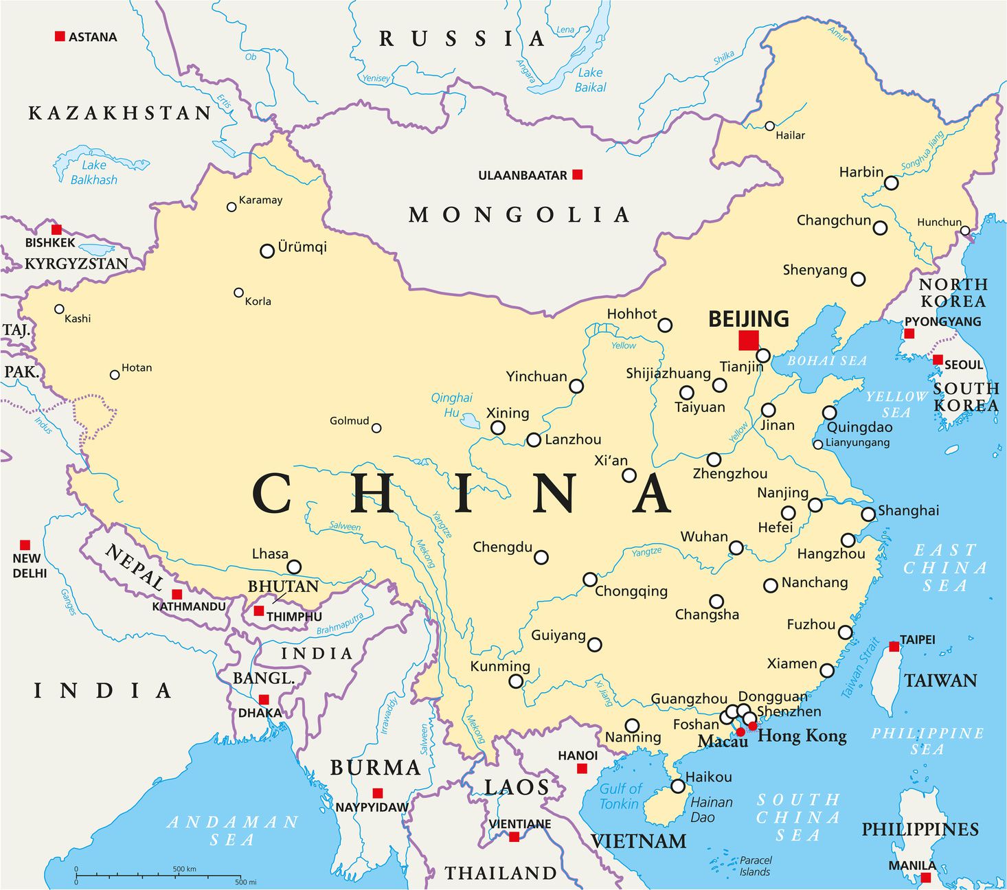 Carte De La Chine Relief Villes Carte Administrative Et