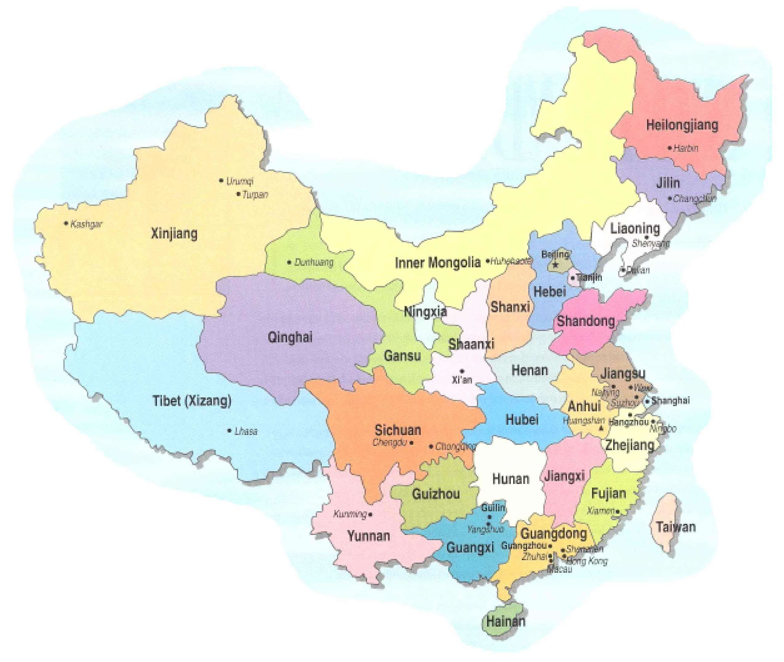 Carte Regions Chine 