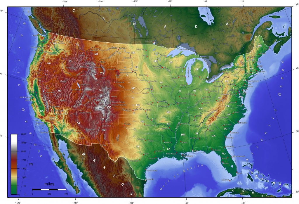 Carte des USA (Etats-Unis) - Cartes du relief, villes, administratives