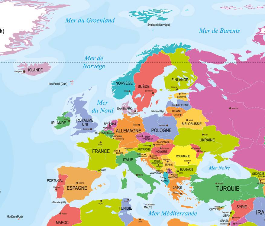 Carte de l'Europe - Cartes reliefs, villes, pays, euro, UE, vierge