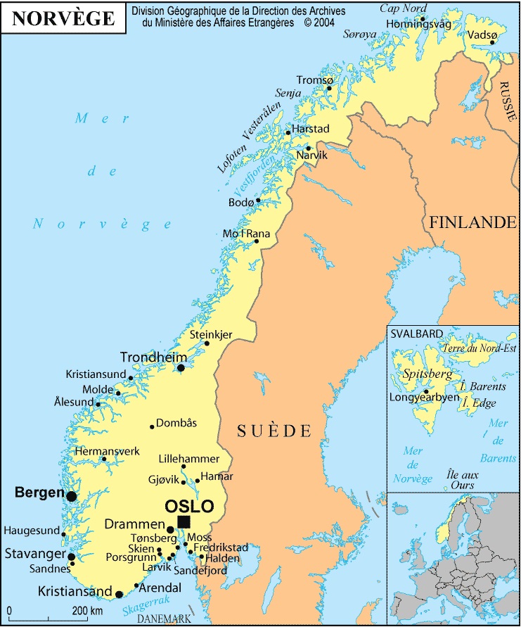 carte de la norvege avec les villes Carte de la Norvège   Norvège carte des villes, relief, politique