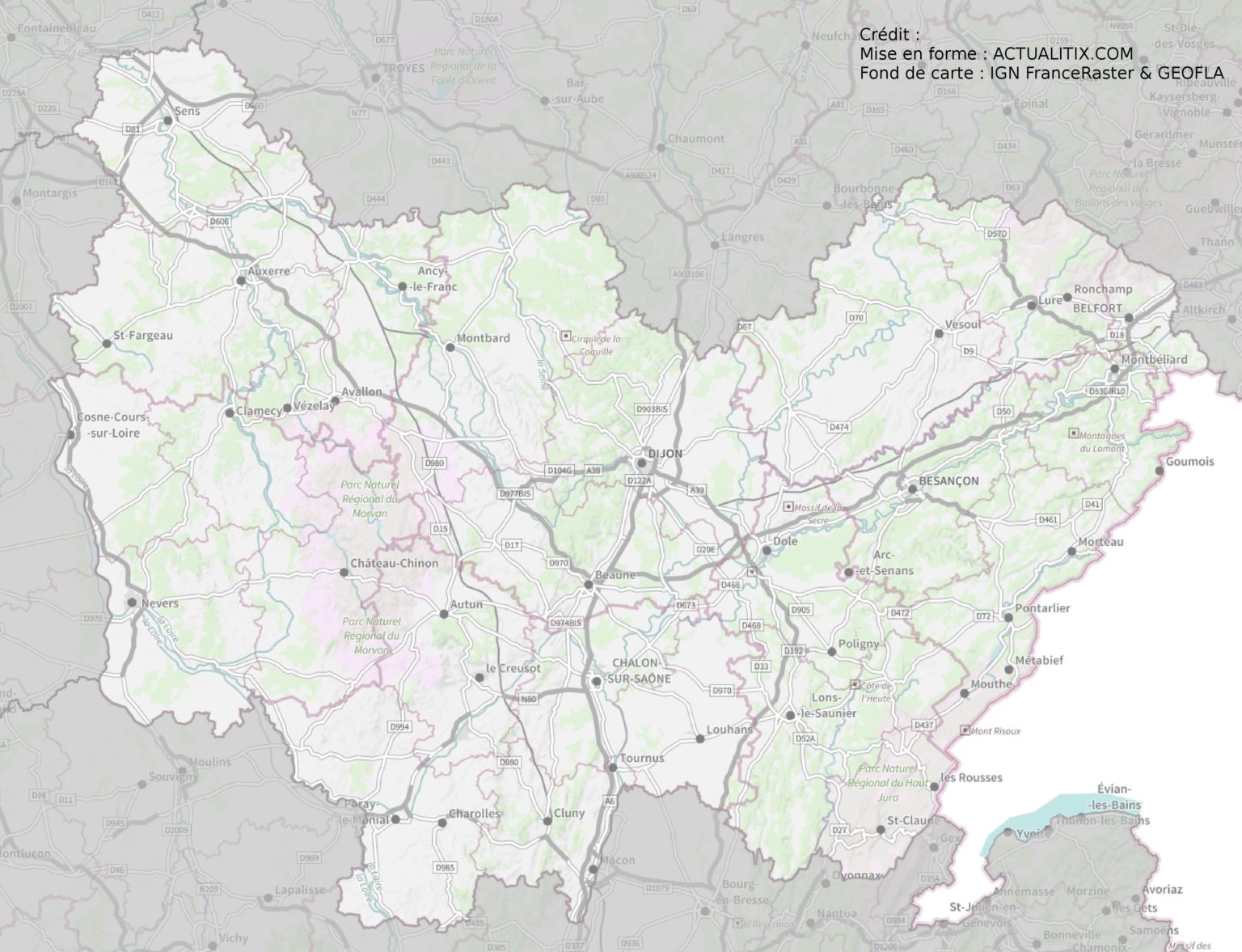 Carte De Bourgogne-Franche-Comté - Bourgogne-Franche-Comté Cartes à Thèmes