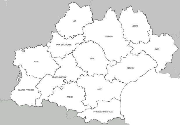 Carte des départements de l'Occitanie