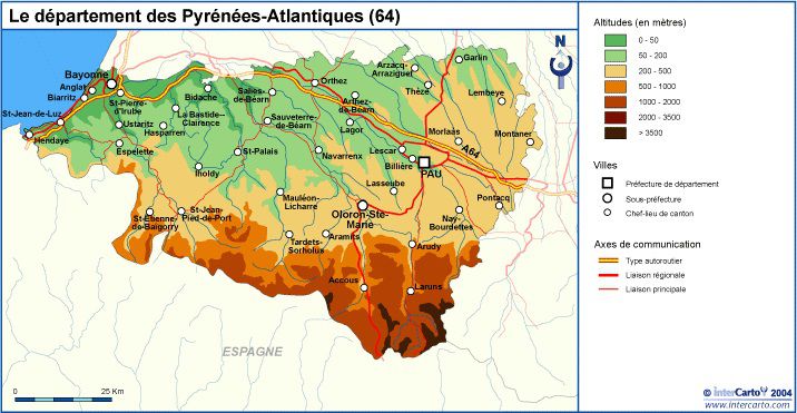 Carte Relief Pyrenees Atlantiques 