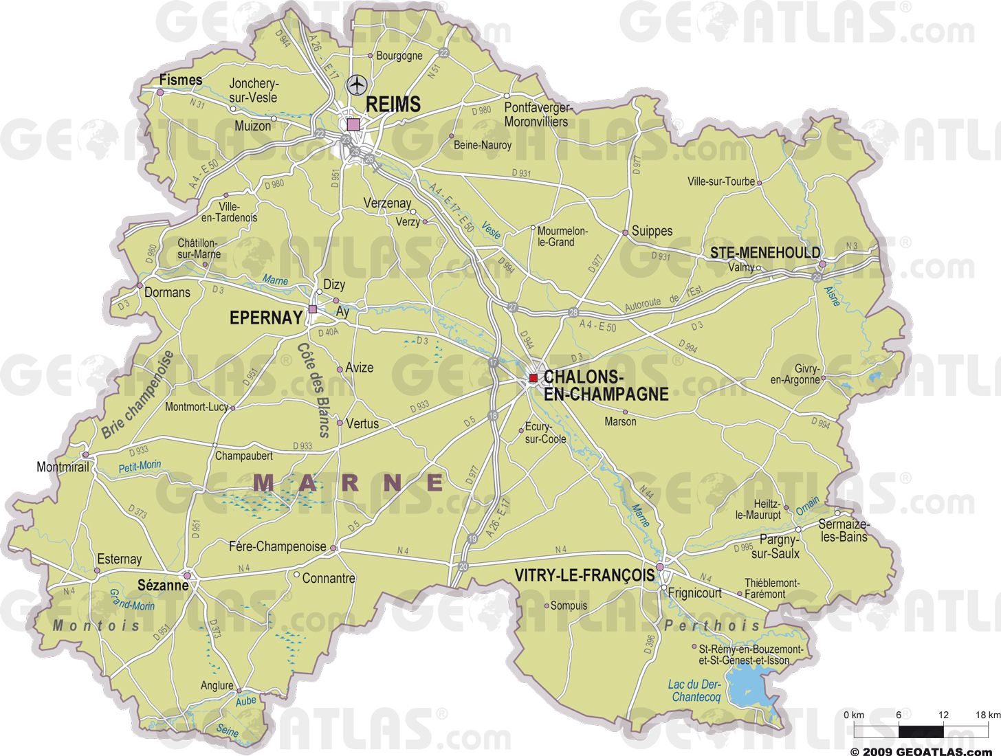 Carte de la Marne Marne carte des villes, communes, sites touristiques