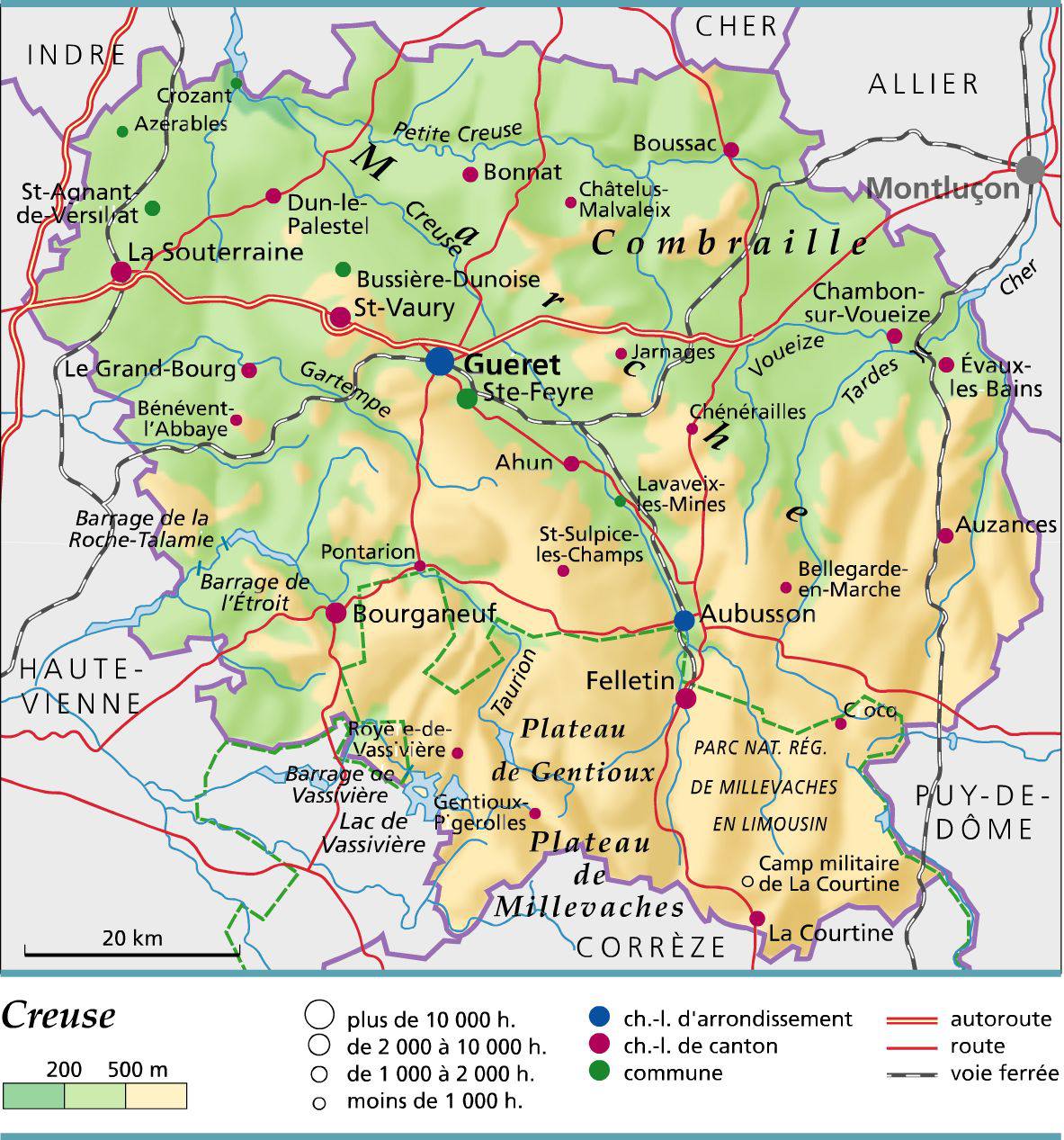 Carte de la Creuse - Creuse carte du département 23 - villes, tourisme...