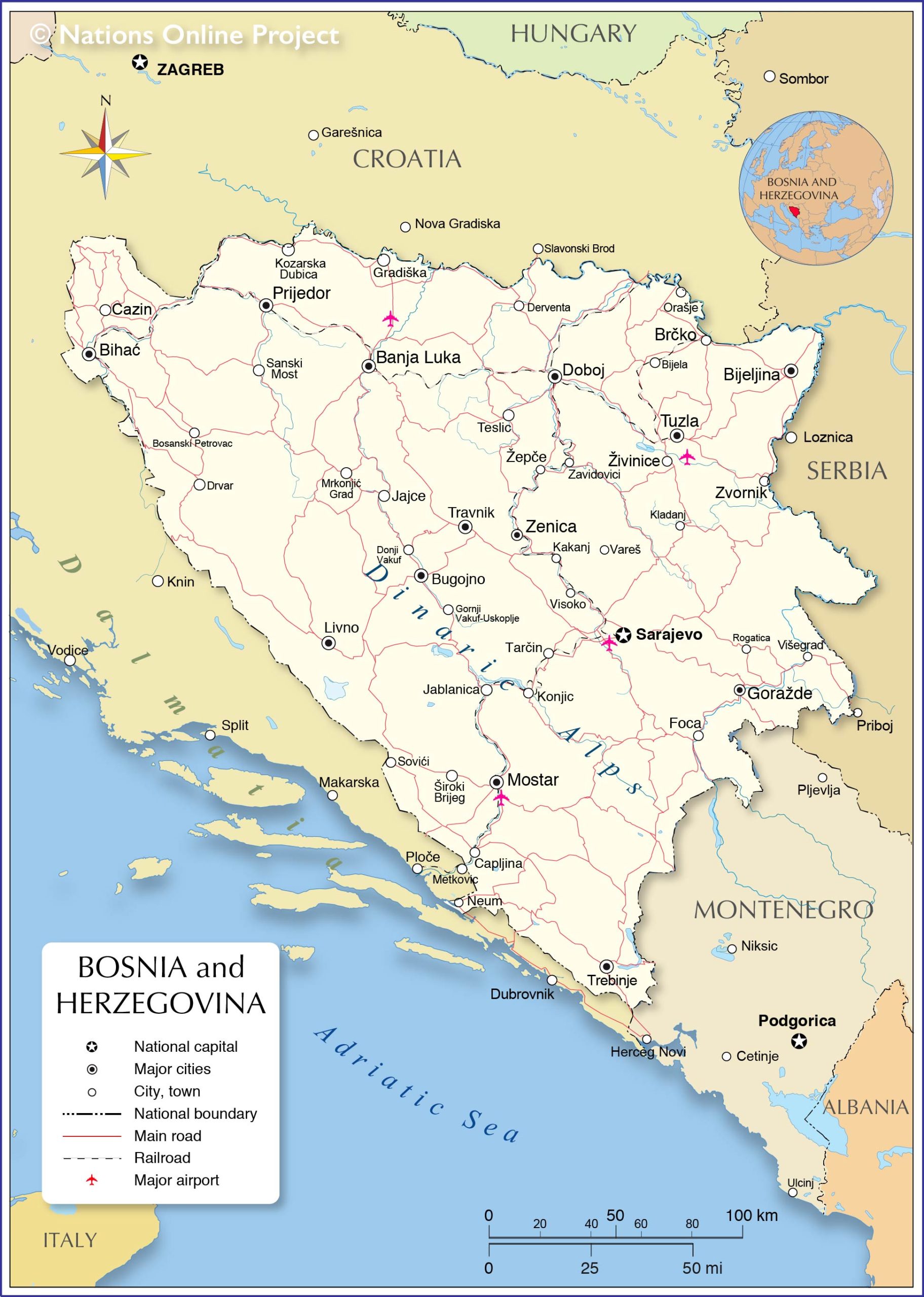 bosnie carte Carte de la Bosnie Herzégovine   Plusieurs cartes du pays des Balkans