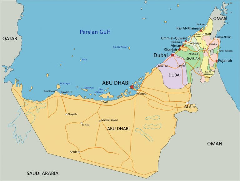 Carte Des Emirats Arabes Unis Plusieurs Cartes Du Pays Du Moyen Orient   Carte Emirats Arabes Unis 768x580 