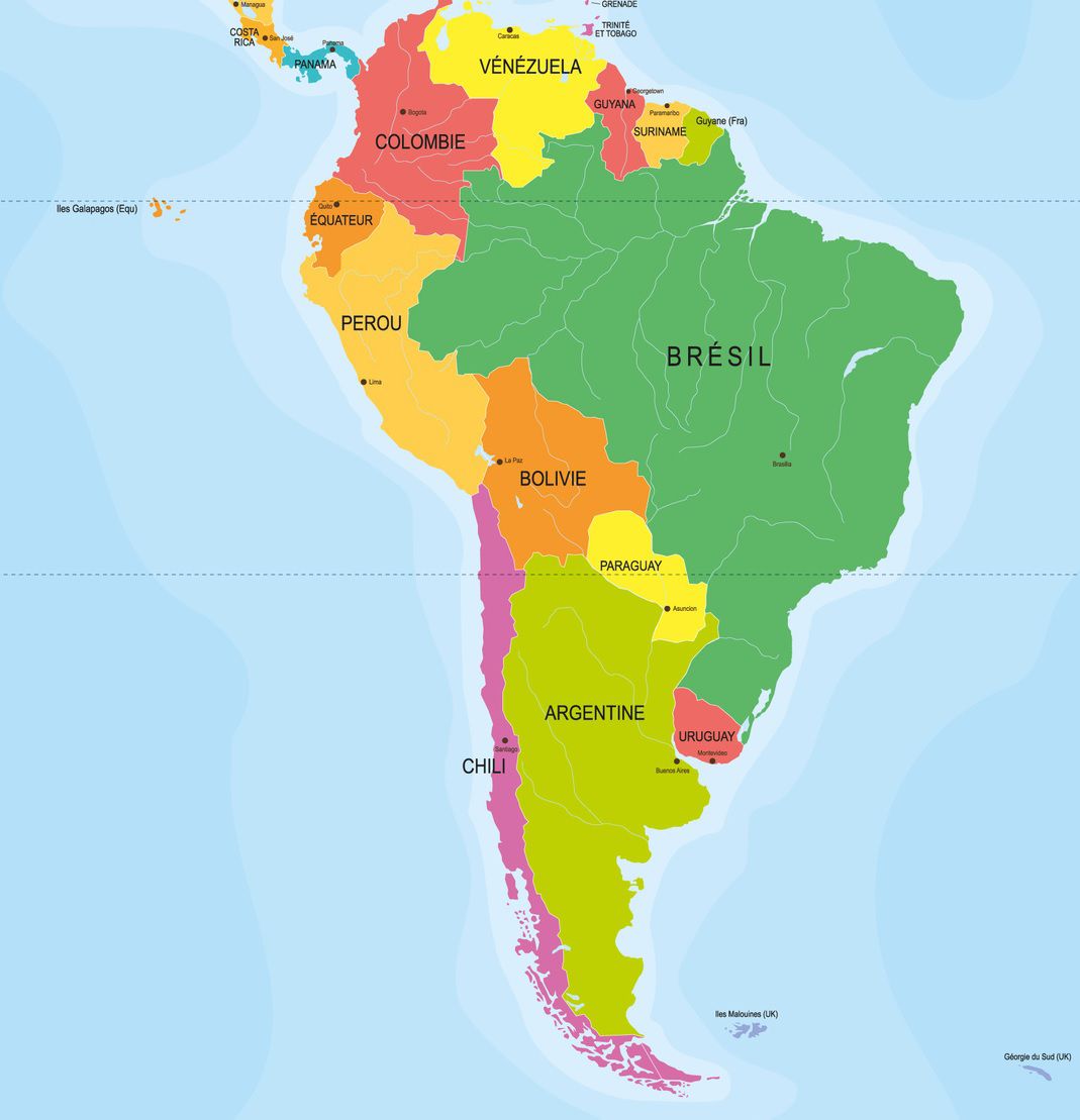 carte amérique du sud avec pays et capitales Capitales en Amérique du Sud avec une carte pour les localiser