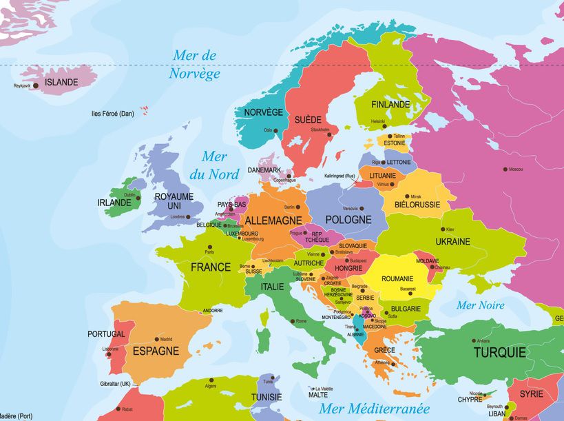 carte des pays et capitales d europe Capitales en Europe par pays avec une carte pour leurs emplacements
