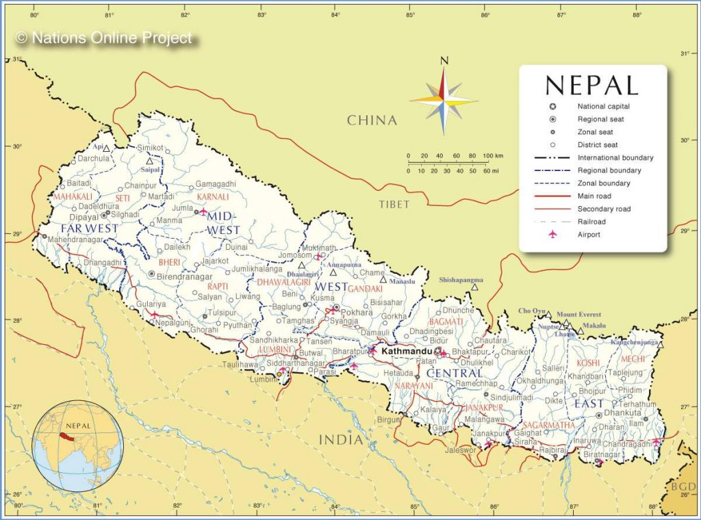 Carte Du N Pal Plusieurs Cartes Du Paus Sur Le Continent Asiatique   Carte Du Nepal 1024x760 