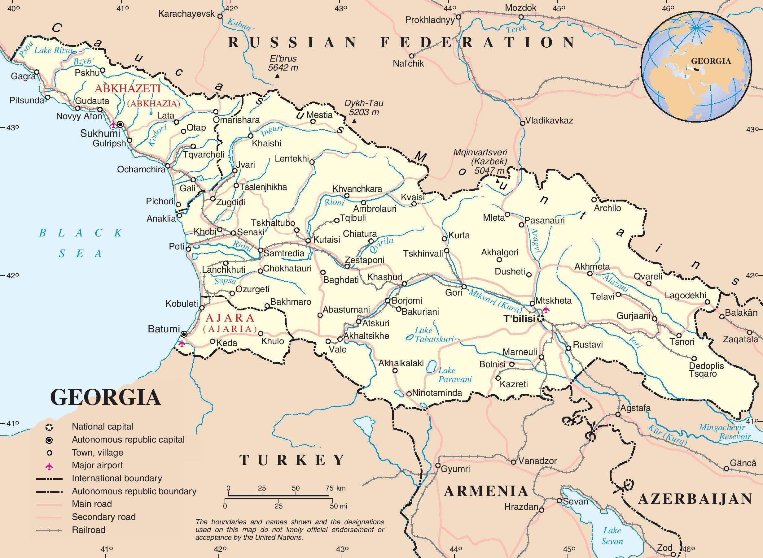 Carte de la Géorgie - Découvrir une carte du pays (villes, géographie..)